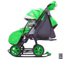 Коляска-санки Snow Galaxy City-1 Совушки на зелёном на больших колёсах Ева+сумка+варежки до 25 кг металл ткань зеленый2