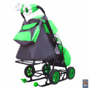 Коляска-санки Snow Galaxy City-1 Совушки на зелёном на больших колёсах Ева+сумка+варежки до 25 кг металл ткань зеленый5