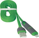 Кабель Lightning microUSB 1м Defender USB10-03BP плоский зеленый 874893