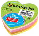 Блок самоклеящийся (стикер), фигурный, BRAUBERG, НЕОНОВЫЙ, в форме сердца, 67х67 мм, 250 листов, 5 цветов, 126690