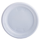 Одноразовые тарелки ЛАЙМА Бюджет, комплект 100 шт., пластиковые, десертные, d=170 мм, белые, ПС, 600942
