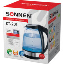 Чайник SONNEN KT-201, 1,7 л, 2200 Вт, закрытый нагревательный элемент, стекло, подсветка, черный, 4517122