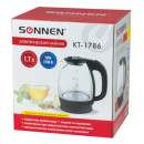 Чайник SONNEN KT-1786, 1,7 л, 2200 Вт, закрытый нагревательный элемент, стекло, 4534225