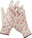 Перчатки GRINDA садовые, прозрачное PU покрытие, 13 класс вязки, бело-розовые, размер M