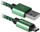 Кабель Type-C 1м Defender USB09-03T PRO круглый зеленый 878166