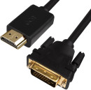 Greenconnect Кабель HDMI-DVI 5.0m черный, OD7.3mm, 28/28 AWG, позолоченные контакты, 19pin AM / 24+1M AM double link, GCR-HD2DVI1-5.0m, тройной экран2